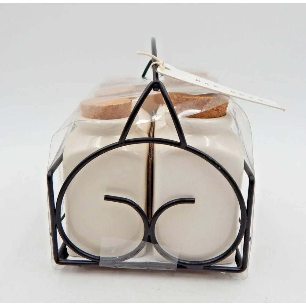 Rae Dunn By Magenta Spice Jars in Metal Holder 6 Jars Cork Stopper